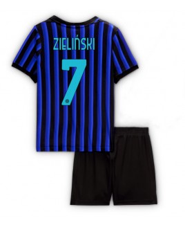Günstige Inter Milan Piotr Zielinski #7 Heimtrikotsatz Kinder 2025-26 Kurzarm (+ Kurze Hosen)